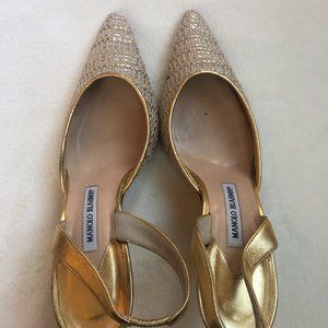 Manolo Blahnik Gold w/woven toe Slingbacks